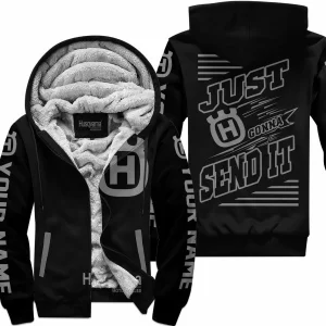 Premium Just Fckn Gonna Send It - Custom Name - Husqvarna - Grey Black - Fleece Zip Hoodie