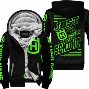 Premium Just Fckn Gonna Send It - Custom Name - Husqvarna - Green Black - Fleece Zip Hoodie