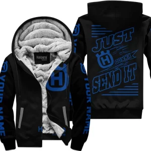 Premium Just Fckn Gonna Send It - Custom Name - Husqvarna - Blue Black - Fleece Zip Hoodie