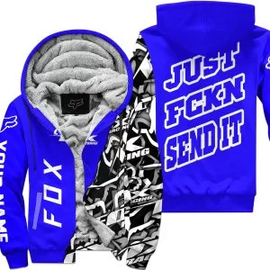 Just Fkcn Send It - Fox Racing - Custom name - Blue - Fleece Zip Hoodie