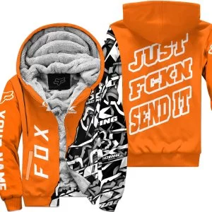 Just Fkcn Send It - Fox Racing - Custom name - Orange - Fleece Zip Hoodie