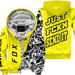 Just Fkcn Send It - Fox Racing - Custom name - Yellow - Fleece Zip Hoodie