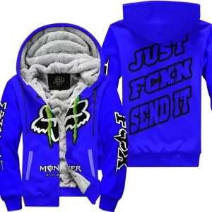 Just Fkcn Send It - Monster Energy Fox Racing - Blue - Fleece Zip Hoodie