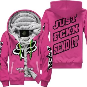Just Fkcn Send It - Monster Energy Fox Racing - Bright Pink - Fleece Zip Hoodie