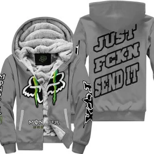 Just Fkcn Send It - Monster Energy Fox Racing - Grey - Fleece Zip Hoodie