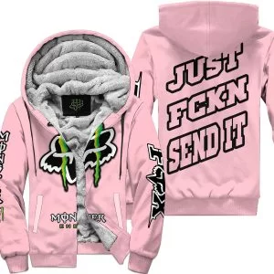 Just Fkcn Send It - Monster Energy Fox Racing - Pink - Fleece Zip Hoodie