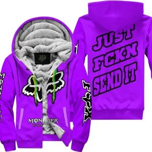 Just Fkcn Send It - Monster Energy Fox Racing - Purple - Fleece Zip Hoodie