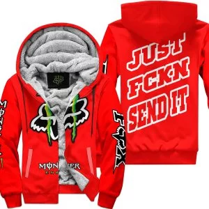 Just Fkcn Send It - Monster Energy Fox Racing - Red - Fleece Zip Hoodie