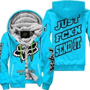 Just Fkcn Send It - Monster Energy Fox Racing - Sky Blue - Fleece Zip Hoodie