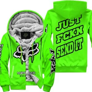 Just Fkcn Send It - Monster Energy Fox Racing - Vivid Green - Fleece Zip Hoodie