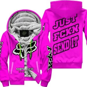 Just Fkcn Send It - Monster Energy Fox Racing - Vivid Pink - Fleece Zip Hoodie