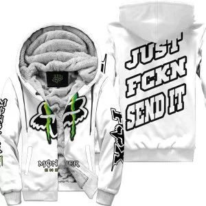 Just Fkcn Send It - Monster Energy Fox Racing - White - Fleece Zip Hoodie