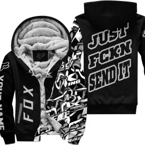 Just Fkcn Send It - Fox Racing - Custom name - Silver - Fleece Zip Hoodie