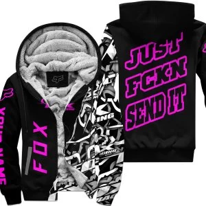 Just Fkcn Send It - Fox Racing - Custom name - Vivid pink - Fleece Zip Hoodie