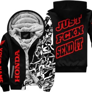 Just Fkcn Send It - Honda - Custom name - Red - Fleece Zip Hoodie