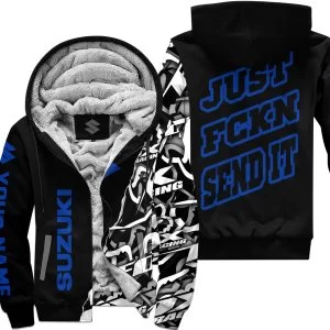 Just Fkcn Send It - Suzuki - Custom name - Blue - Fleece Zip Hoodie