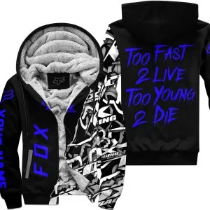 Too Fast To Live Too Young To Die - Fox Racing - Blue - Fleece Zip Hoodie
