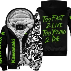 Too Fast To Live Too Young To Die - Kawasaki - Custom name - Green - Fleece Zip Hoodie