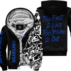 Too Fast To Live Too Young To Die - Suzuki - Custom name - Blue - Fleece Zip Hoodie