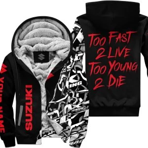 Too Fast To Live Too Young To Die - Suzuki - Custom name - Red - Fleece Zip Hoodie